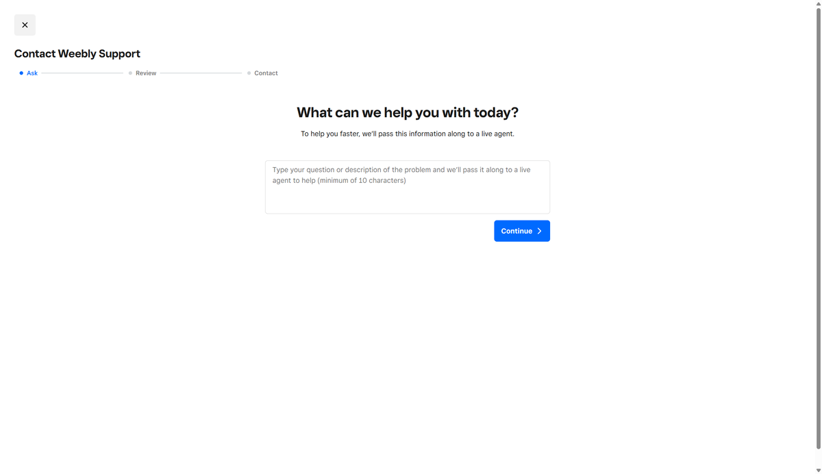 Screenshot of Weebly support center