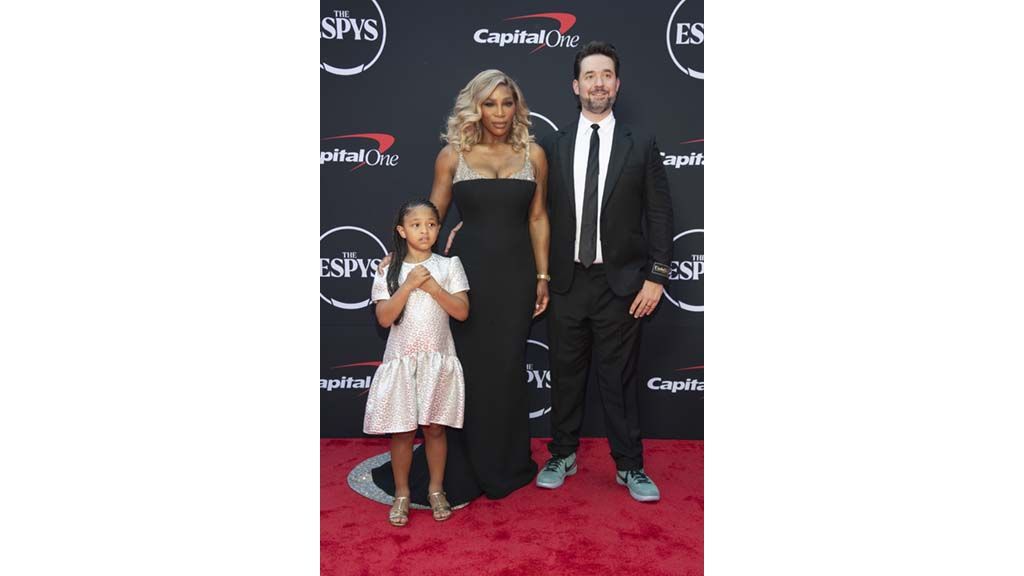 On the red carpet before The ESPYs at The Dolby Theatre in Los Angeles (l. to r.): Alexis Olympia Ohanian; Serena Williams, ESPYs host; and her husband, Alexis Ohanian.