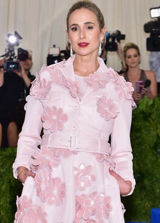 Princess Elisabeth von Thurn und Taxis wears a pink belted dress with appliquéd flower details at the met gala 2017