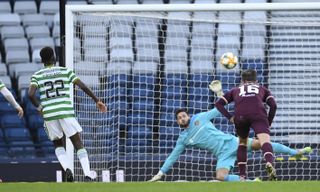 Odsonne Edouard scores a Panenka penalty for Celtic against Hearts in the 2020 Scottish Cup final.