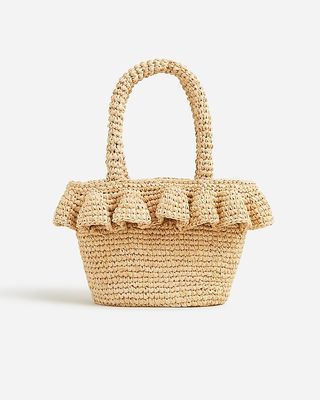 Small Raffia Ruffle-Hem Bag