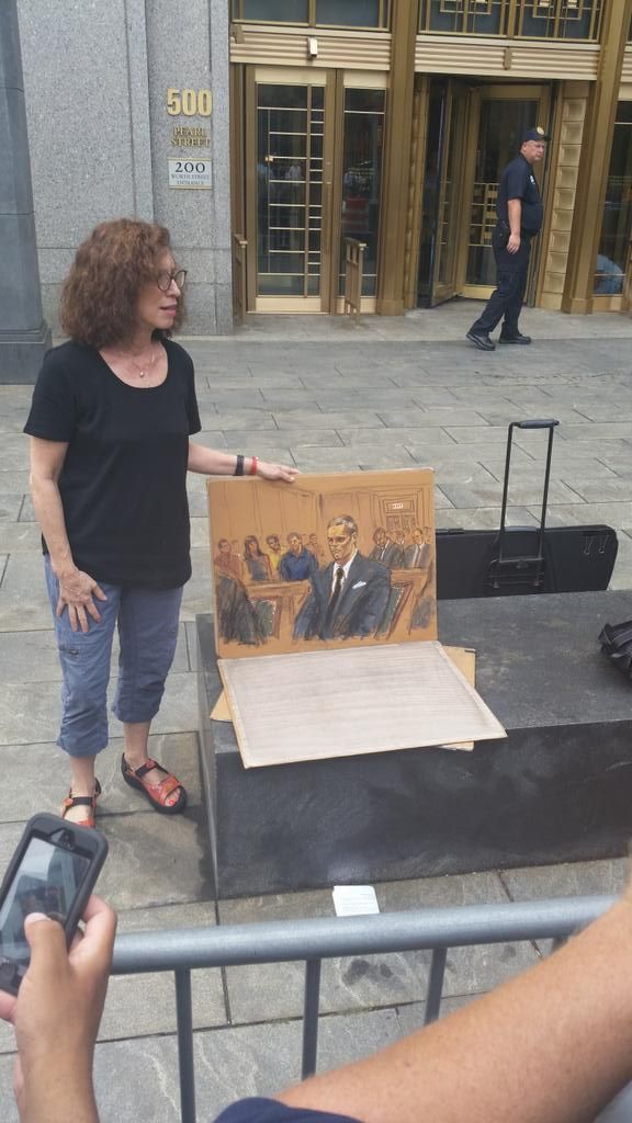 Courtroom sketch of Tom Brady by Jane Rosenberg