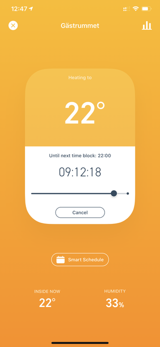 Det går att ställa in smarta scheman där temperaturen ställs in i olika block beroende på vilken tid det är på dygnet.