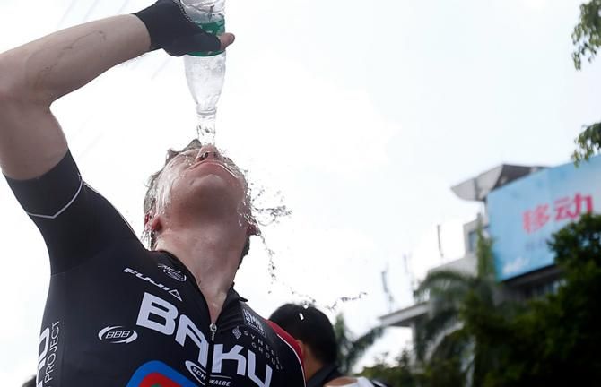Baku rider takes in some water after a tough stage