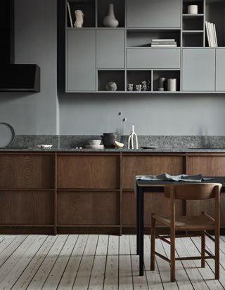 wooden kitchen cabinet ideas dark stained oak grey walls