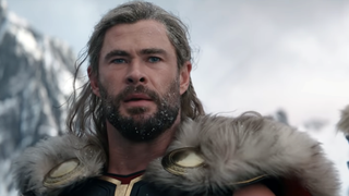 A fur-clad Thor looks into the icy distance in the Thor: Love and Thunder teaser trailer