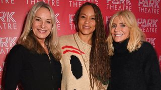 Tamzin Outhwaite, Angela Griffin and Michelle Collins attend the press night after party for "The Gift" at The Park Theatre on January 28, 2025