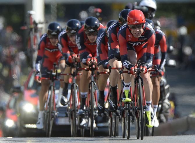 Cadel Evans at the front of the BMC train