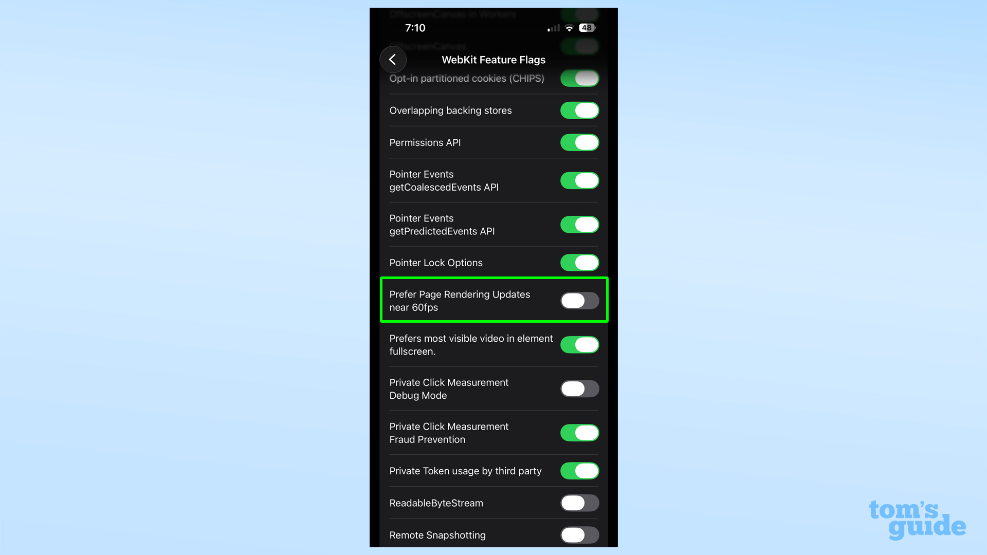 The flag needed to disable the 60Hz lock on Safari browsing