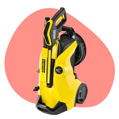 Our best pressure washer, the Karcher K4 on a pink background