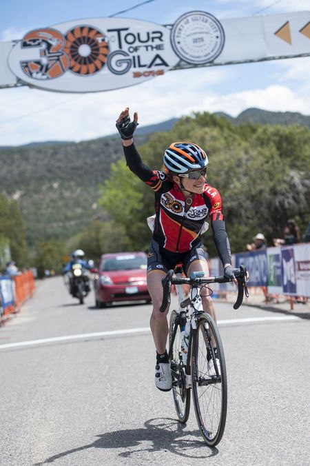 Mara Abbott celebrates winning the final stage and overall at the 2016 Tour of the Gila