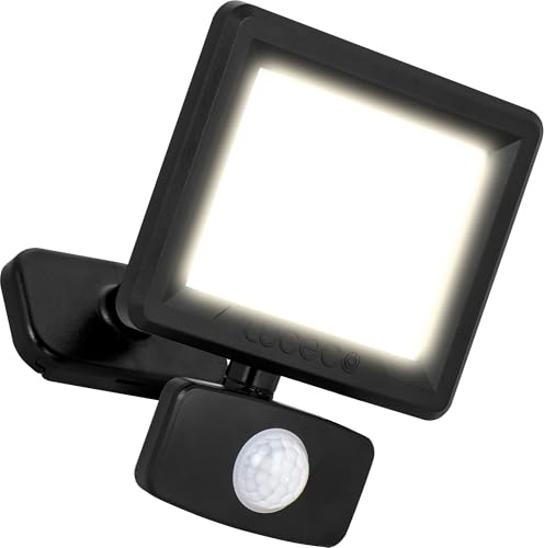 Luceco Outdoor Security Led Floodlight With Pir Motion Sensor for Driveways, Walkways and Gardens, Fit &amp;amp; Tilt Multi-Positioning, Exterior Lighting, Essence, Black, Ip65, 10w, 1050lm, 4000k, Efld10b40p