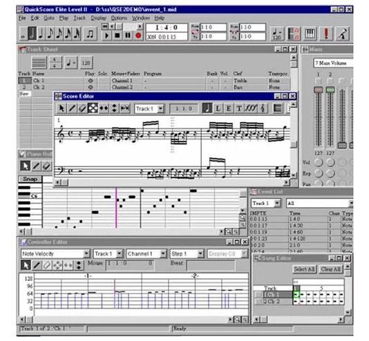 You can edit MIDI data, track volume and notation with QuickScore.