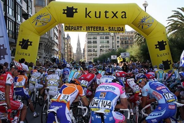 The peloton waits to start what turned out to be a challenging day in the saddle.