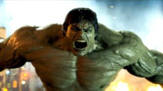 Bruce Banner's alter-ego screams at the camera in The Incredible Hulk movie