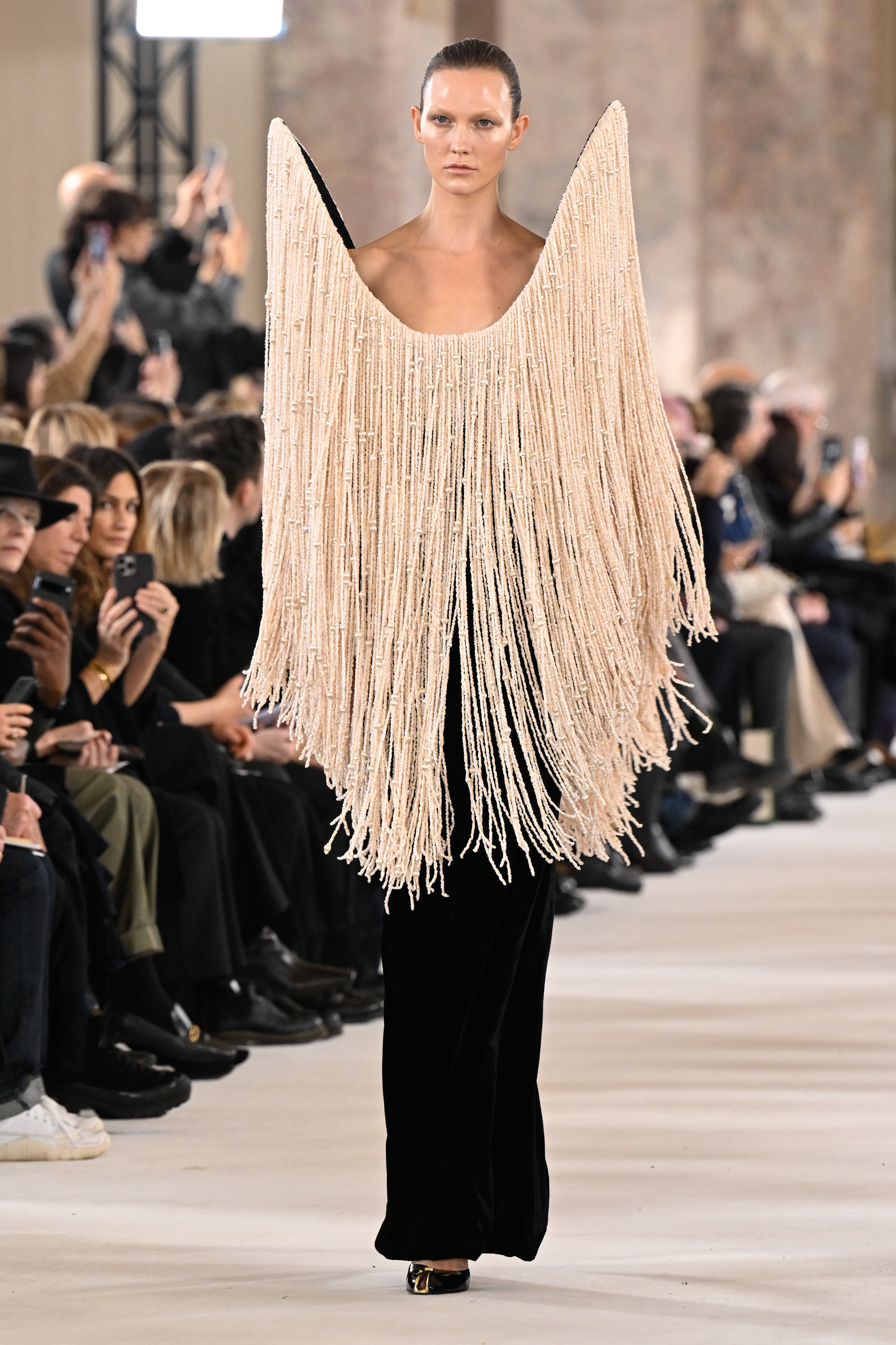 Karlie Kloss on the runway at Schiaparelli Couture Spring 2024 as part of Paris Couture Fashion Week held at Petit Palais on January 22, 2024 in Paris, France.