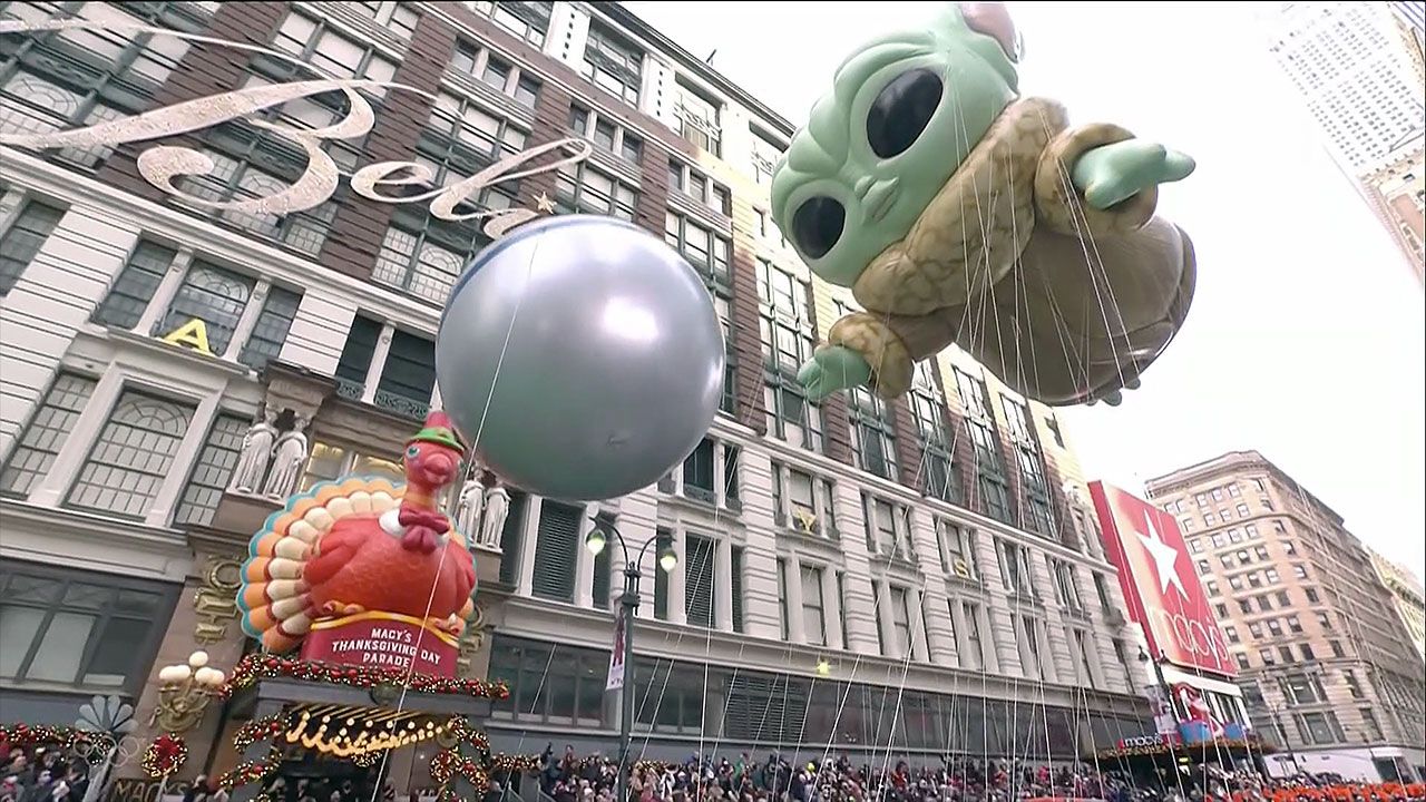 Baby Yoda, a space Snoopy, an astronaut and more Star Wars characters invaded the 2021 Macy's Thanksgiving Day Parade.