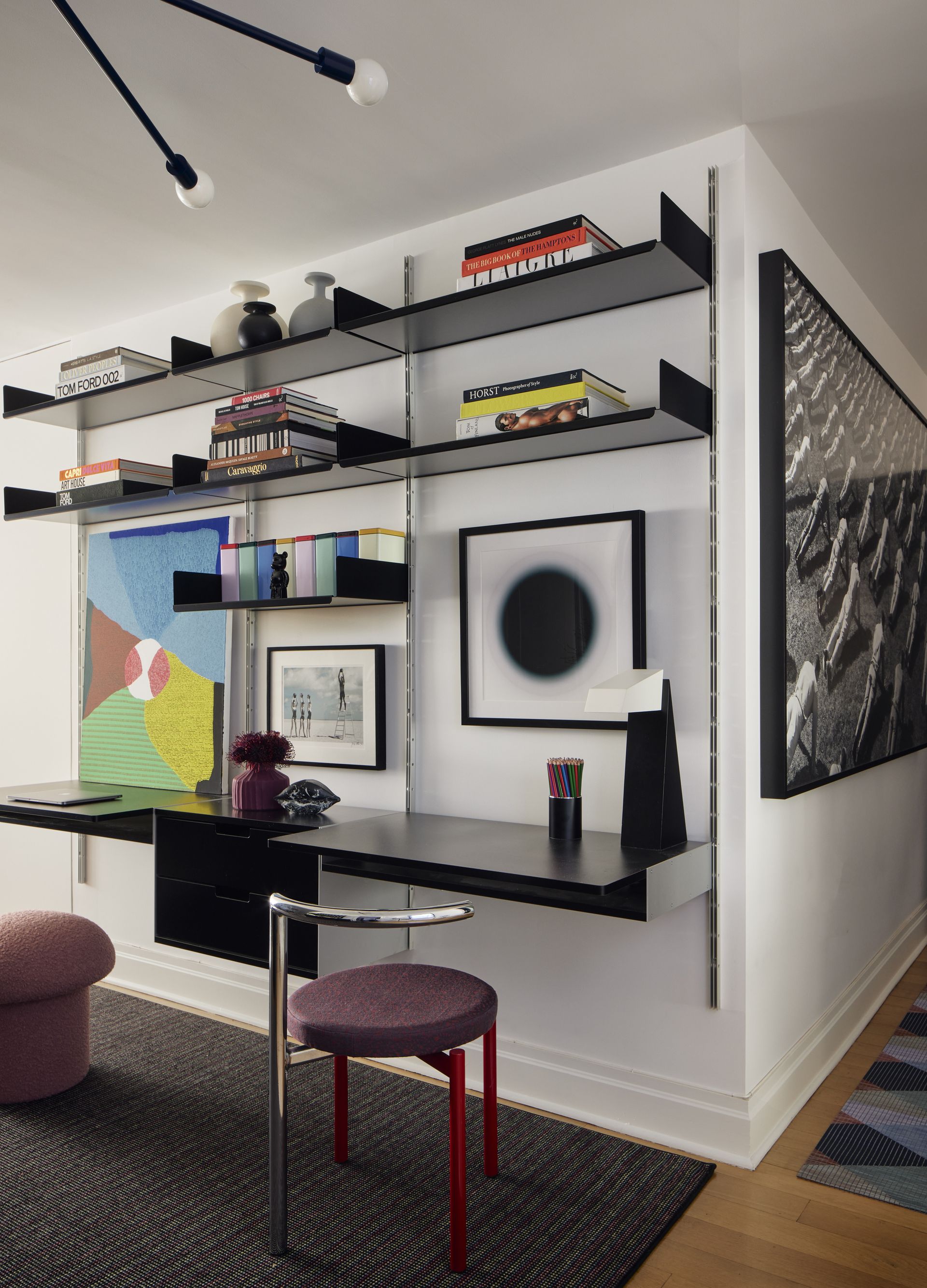 home office incorporated in modern minimalist bookcase design