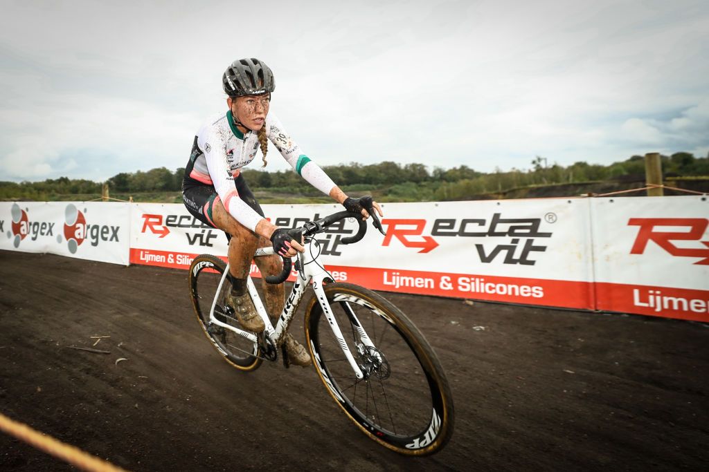 Dutch Sophie De Boer pictured in action during the womens elite race at the Poldercross cyclocross cycling race in Bazel Kruibeke the 2nd race out of 8 of the Ethias Cross Trophy Saturday 03 October 2020 BELGA PHOTO DAVID PINTENS Photo by DAVID PINTENSBELGA MAGAFP via Getty Images