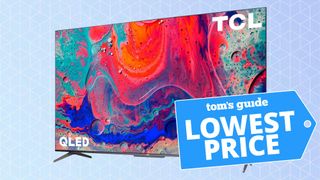 The TCL QLED TV 5-Series against a blue background
