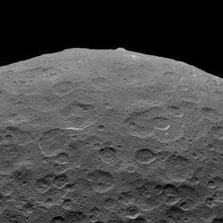 This photo of Ceres and one of its key landmarks, Ahuna Mons, was one of the last views NASA’s Dawn spacecraft transmitted before it depleted its remaining hydrazine and completed its mission. This view, which faces south, was captured on Sept. 1, 2018, at an altitude of 2,220 miles (3,570 kilometers) as the spacecraft was ascending in its elliptical orbit.