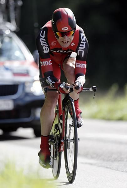 Cadel Evans (BMC) in action during the stage 9 time trial.