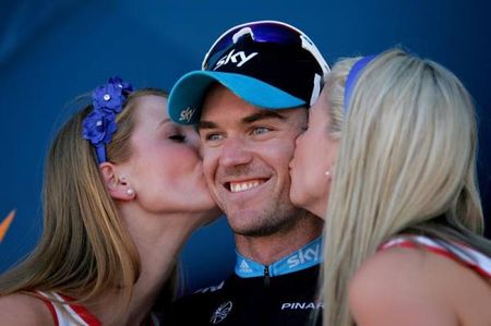 Chris Sutton (Team Sky) on the podium after his stage win.