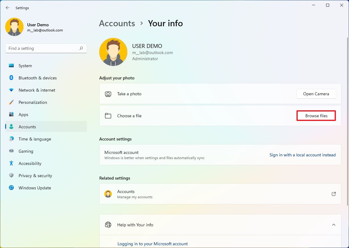 Open emails & accounts settings