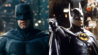 Side-by-side pictures of Ben Affleck and Michael Keaton's versions of Batman