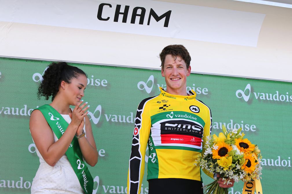 Stefan K&uuml;ng in yellow at the Tour de Suisse