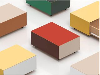 Cube shaped coffee tables in bold colours