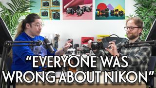 James Artaius and Mike Harris in the Bokeh Face studio, with the text "Everyone was wrong about Nikon"