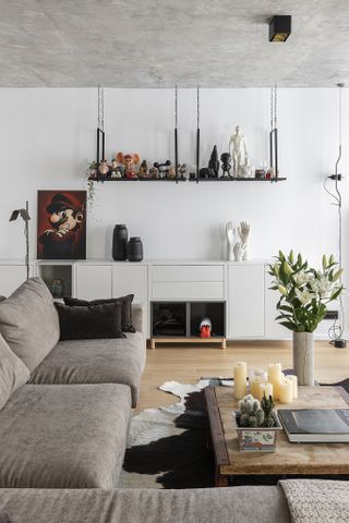 grey and white Paris apartment living room