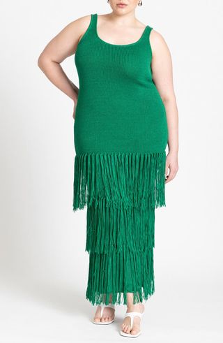 Fringe Sleeveless Maxi Sweater Dress