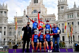 The Ceratizit-WNT team celebrates the overall victory in the Madrid Challenge 2020