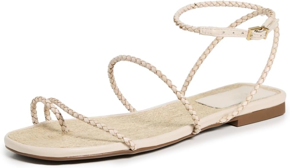 SCHUTZ, Schutz Women's Kaya Straw Flat Sandals, Off White, 7 Medium Us
