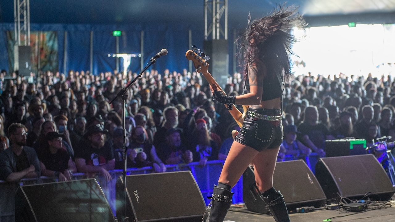 Becky Baldwin of Fury performs live on stage Bloodstock Festival 2021 at Catton Hall on August 12, 2021 in Burton Upon Trent, England