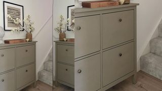 IKEA shoe cabinet hack in farrow and ball paint