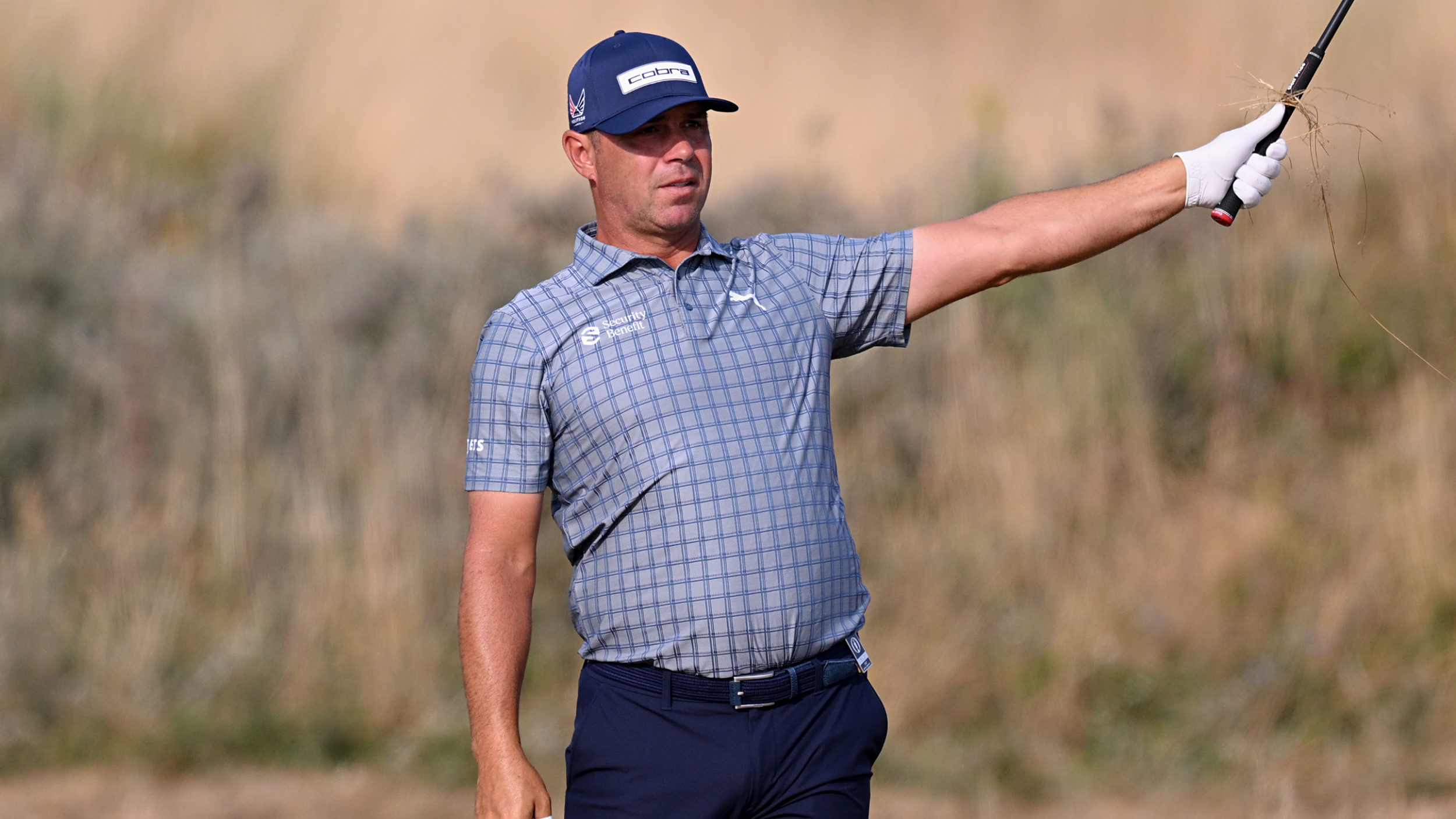 Gary Woodland reacts to a shot at The Open