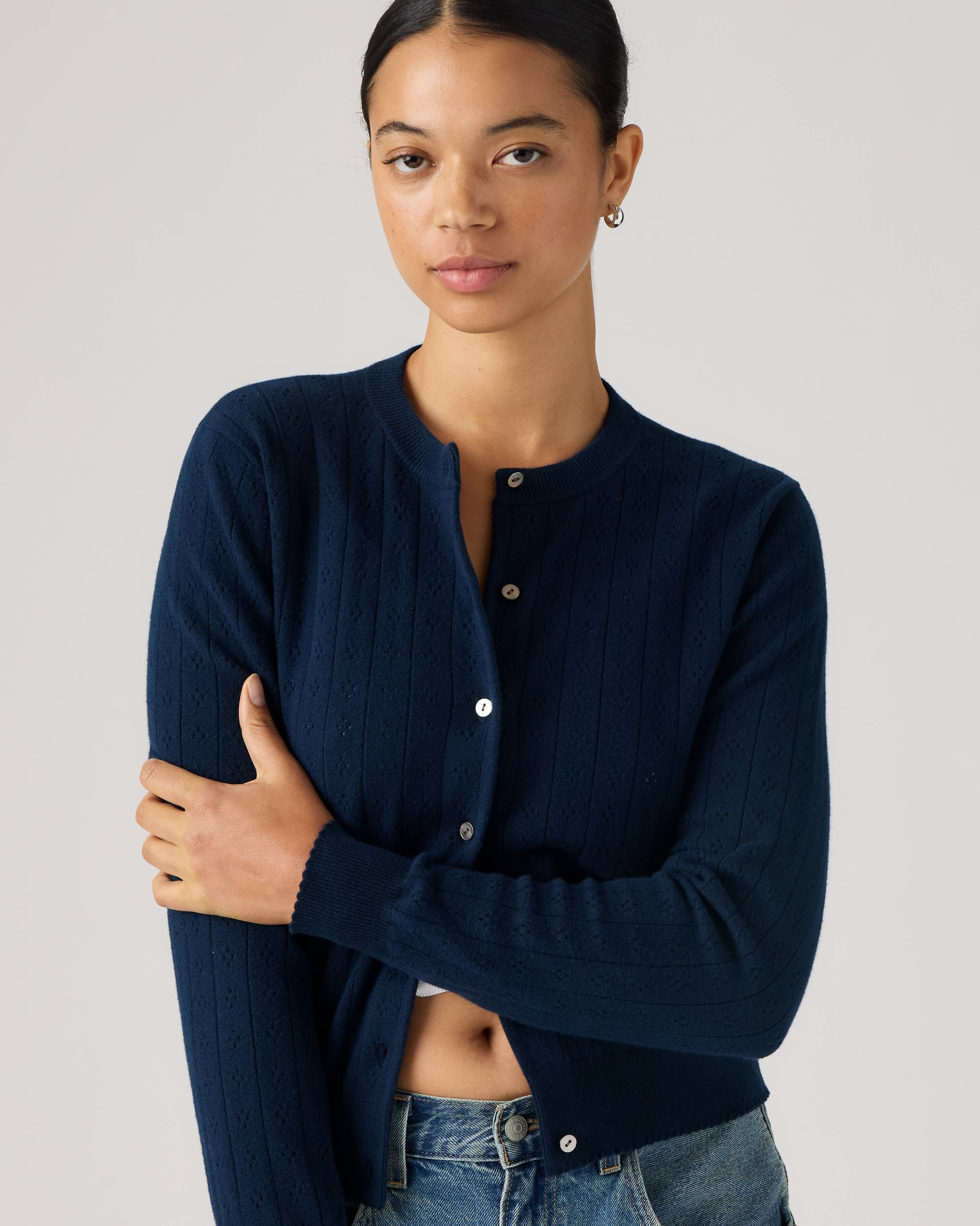 levi, Supersoft Pointelle Crewneck Cardigan