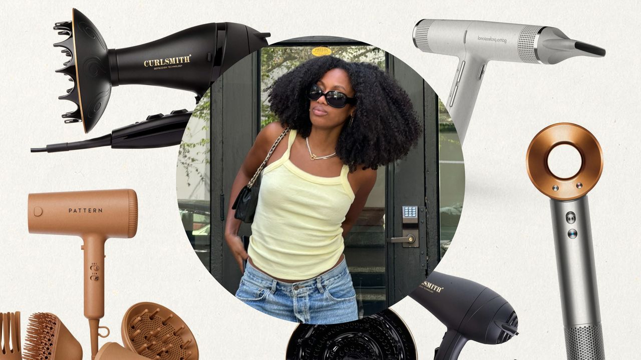 Collage of the best blow-dryers for natural hair.