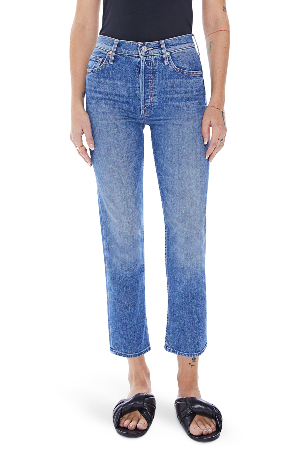 MOTHER The Tomcat Ripped Crop Straight Leg Jeans