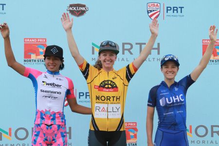 Marlies Mejias Garcia (Weber Shimano Ladies Power), Emma White (Rally Cycling) and Ruth Winder (UnitedHealthcare)
