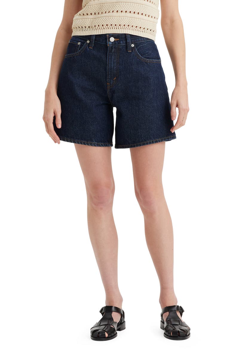 High Waist Mid Thigh Baggy Denim Shorts