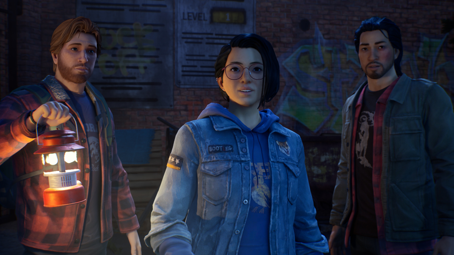 Life Is Strange: True Colors characters standing, looking at something, with one of them holding a lamp