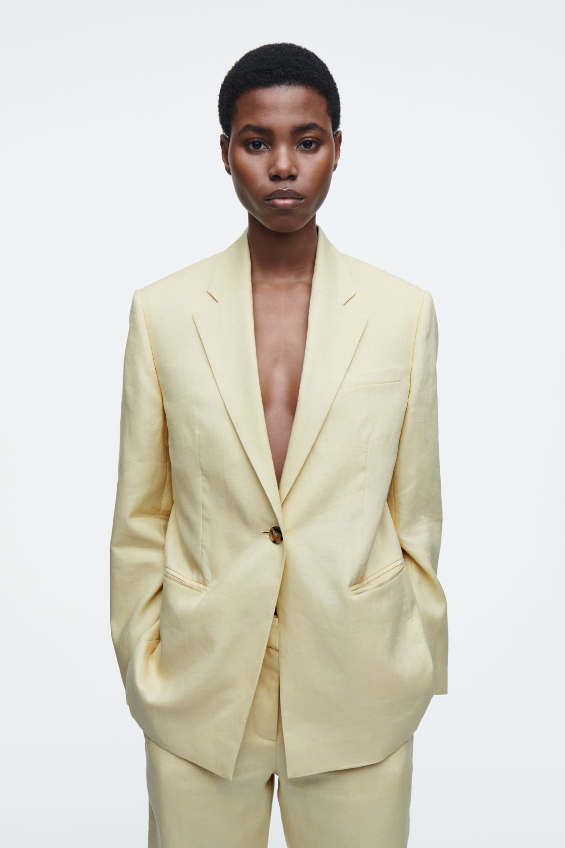 Regular Longline Linen-Blend Blazer