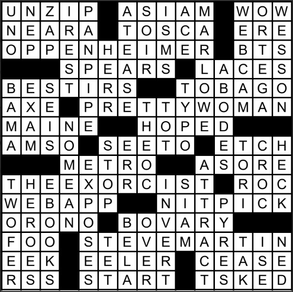 A solved crossword puzzle.