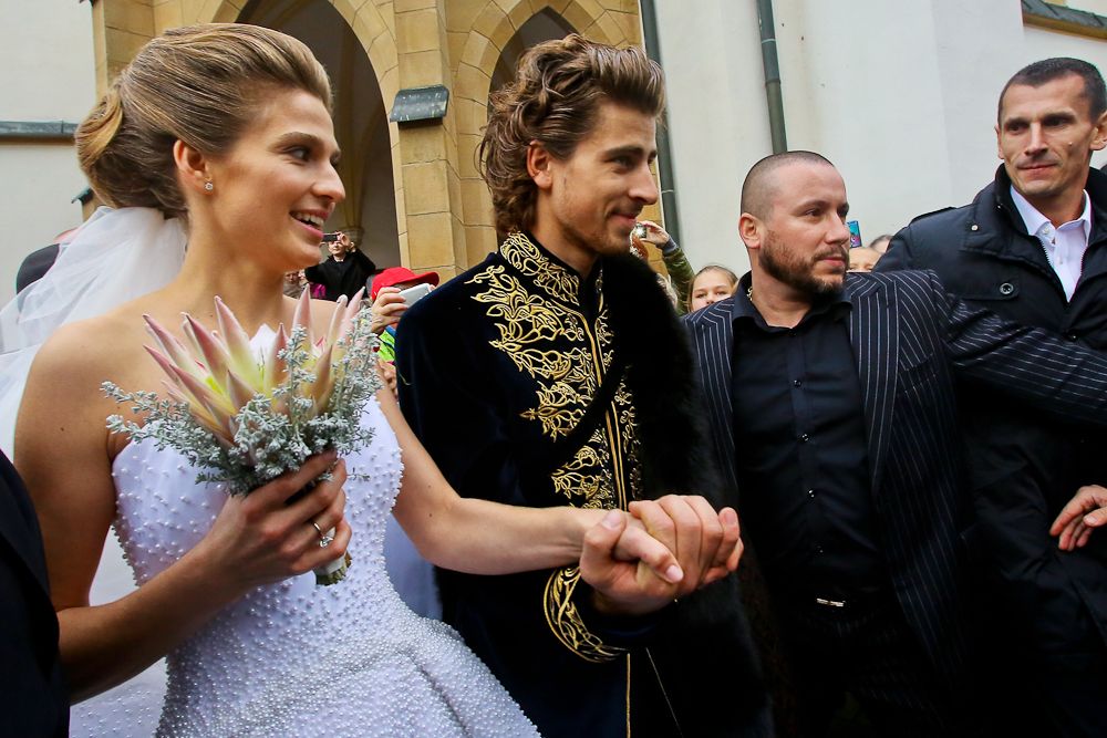 UCI World Champion Peter Sagan and his wife Katarina Smolkova are seen after their wedding in the town of Dolny Kubin in North Slovakia on November 11, 2015.