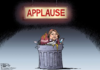 Editorial cartoon U.S. Roseanne racist tweets trash applause