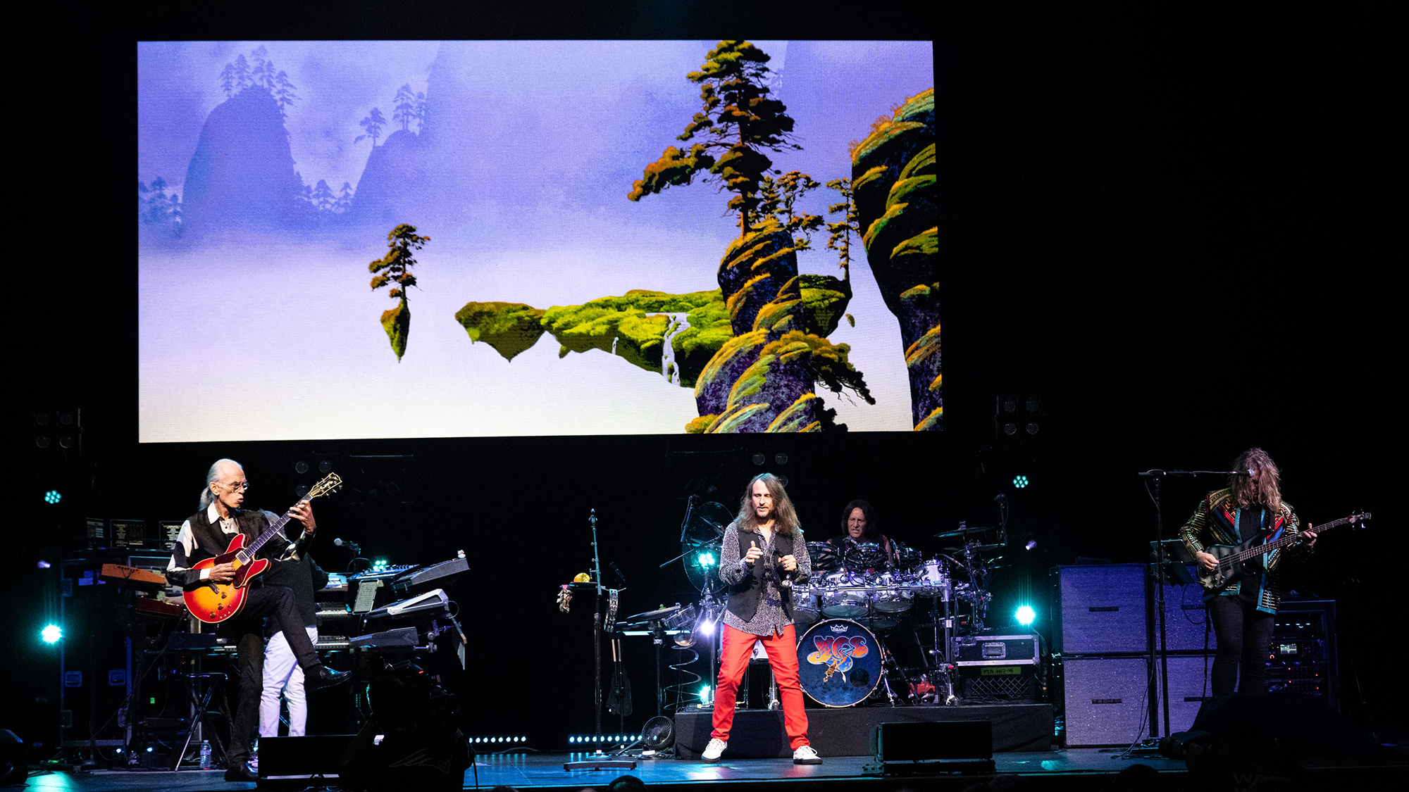 (from left) Steve Howe, Geoff Downes, Jon Davison, Jay Schellen and Billy Sherwood of YES performs onstage during the "Fragile" album series tour at YouTube Theater on November 13, 2025 in Inglewood, California.